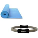 Kit Anel de Pilates Plus Toning Ring LS3167B Cinza + Colchonete de Yoga Azul LiveUp LS3231B