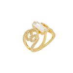 Anel Pedra Transparente Zircônia Dourado Retangular Aro 16 - Rosa Valverde