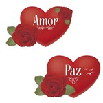 Aplique Decoupage Litoarte APM4-330 em Papel e MDF 4cm Coração com Rosa Paz e Amor