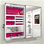 Armário Porta Joia C/ Porta de Espelho em Moldura de Alumínio e Iluminação Led - Pjc100 Branco - Veludo Rosa
