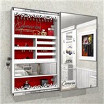Armário Porta Joia C/ Porta de Espelho em Moldura de Alumínio e Iluminação Led - Pjc100 Branco - Veludo Vermelho