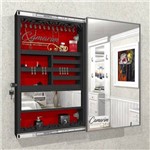 Armário Porta Joia C/ Porta de Espelho em Moldura de Alumínio e Iluminação Led - Pjc100 Preto - Veludo Vermelho