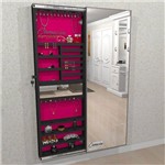 Armário Porta Joia C/ Porta de Espelho em Moldura de Alumínio e Iluminação Led - Pjc180 Preto - Veludo Rosa