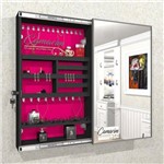 Armário Porta Joia C/ Porta de Espelho em Moldura de Alumínio - Pc100 Preto - Veludo Rosa