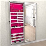 Armário Porta Joia C/ Porta de Espelho em Moldura de Alumínio - Pj180 Branco - Veludo Rosa