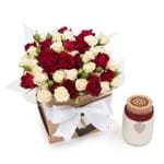 Arranjo Chic com Rosas Vermelhas e Brancas em Caixa M + Vela