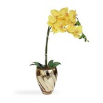 Arranjo de Flores Artificiais Orquideas Amarela Vaso Espelhado Dourado 45x15 Cm