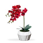 Arranjo de Flores Artificiais Orquideas Vermelha no Vaso Branco Moderno 55x20 Cm