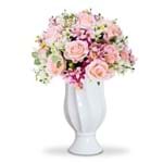 Arranjo de Flores Artificiais Rosas e Astromelias no Vaso Branco Torcido 43x35 Cm