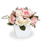 Arranjo de Flores Artificiais Rosas Mistas Cachepot Branco Quadrado 20x20