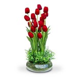 Arranjo de Flores Artificiais Tulipa Vermelha no Vaso de Vidro 60x35cm