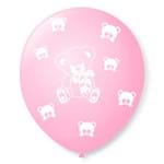 Balão de Látex Rosa Baby com Branco de Ursinhos 9” com 25 Unidades São Roque