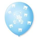 Balão Látex Bexiga Ursinhos Azul e Branco N 9- 25 Unidades