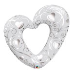 Balão Metalizado 42 Polegadas - Coração e Filigrana Branco Perolado - Qualatex