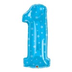 Balão Metalizado 38 Polegadas - Número um Azul, com Estrelas - Qualatex