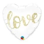 Balão Metalizado Coração 18 Polegadas - Amor, com Purpurina Ouro - Qualatex
