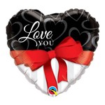 Balão Metalizado Coração 18 Polegadas - te Amo com Fita Vermelha - Qualatex