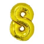 Balão Metalizado Número 8 Ouro 40cm com Vareta Funny Fashion