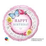 Balão Metalizado Redondo 18 Polegadas - Aniversário, Borboletas e Rosas - Qualatex