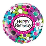 Balão Metalizado Redondo 18 Polegadas - Aniversário, Estampa de Margaridas - Qualatex