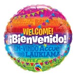 Balão Metalizado Redondo 18 Polegadas - Bem-vindo em Diversos Idiomas - Qualatex