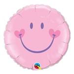 Balão Metalizado Redondo 18 Polegadas - Cara Sorridente Encantadora - Rosa - Qualatex
