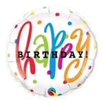 Balão Metalizado Redondo 18 Polegadas - Feliz Aniversário com Pontos - Qualatex