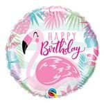 Balão Metalizado Redondo 18 Polegadas - Flamingo Rosa de Aniversário - Qualatex
