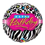 Balão Metalizado Redondo 18 Polegadas - Padrões de Leopardo e Zebra de Aniversário - Qualatex