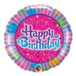 Balão Metalizado Redondo 9 Polegadas - Aniversário com Confeitos Coloridos e Brilhos - Qualatex