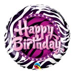 Balão Metalizado Redondo 9 Polegadas - Estampa de Zebra de Aniversário - Qualatex