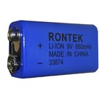 Bateria Recarregável 9v de Lítio 680mAh Rontek 6F22 Microfones Violão