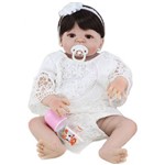 Bebê Reborn 100% Silicone Boneca Realista Vestido Crochê Branco 55cm 1,6 Kg #041AS