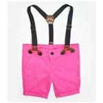 Bermuda Infantil Menina em Sarja Pink com Suspensório Cool Girlz 2 Anos