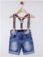 Bermuda Jeans com Suspensório Infantil para Menino - Azul