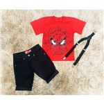 Bermuda Preta Jeans com Suspensório e Camiseta Homem Aranha - Lojinha da Vivi - Lojinha da Vivi