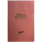 Bíblia Sagrada Slim RC Bordas Floridas Rosa