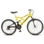 Bicicleta Colli Amarela Dupla Suspensão Aro 26 Masculina com Freios V-Brake e 21 Marchas