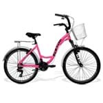Bicicleta Feminina Gts M1 Walk Urbano Aro 26 Câmbio Shimano 21 Marchas Freio V-Brake - Rosa Neon