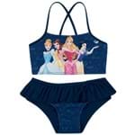 Biquíni Infantil Cropped Tirinhas Azul Marinho Princesas Disney Tip Top 4 Anos
