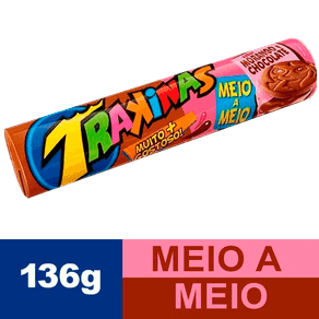 Biscoito Trakinas Meio/Meio Recheado Morango/Chocolate 136g