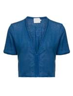 Blusa Cropped Decote V de Linho Azul M
