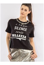 Blusa de Malha com Silk I Need Silence And Beleza - M