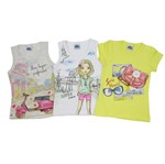 Blusa Feminina Infantil Kit com 3 Unidades Cinza Mescla, Branca e Amarela-6