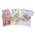 Blusa Feminina Infantil Kit com 3 Unidades Rosa, Creme e Branca-4