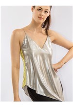 Blusa Metalizada com Fenda Lateral e Silk - P