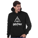 Blusa Moletom Casaco Harry Potter as Relíquias da Morte Geek Canguru com Capuz Preto