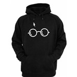 Blusa Moletom Casaco Unissex Harry Potter Óculos Cicatriz Geek Canguru com Capuz Preto
