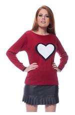 Blusa Tricot Coração com Pelinho Vermelho