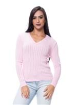 Blusa Tricot Decote V Trança Básica Rosa